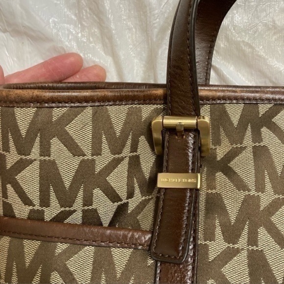 Michael Kors brown signature mk tote bag with leather trim - Picture 14 of 14